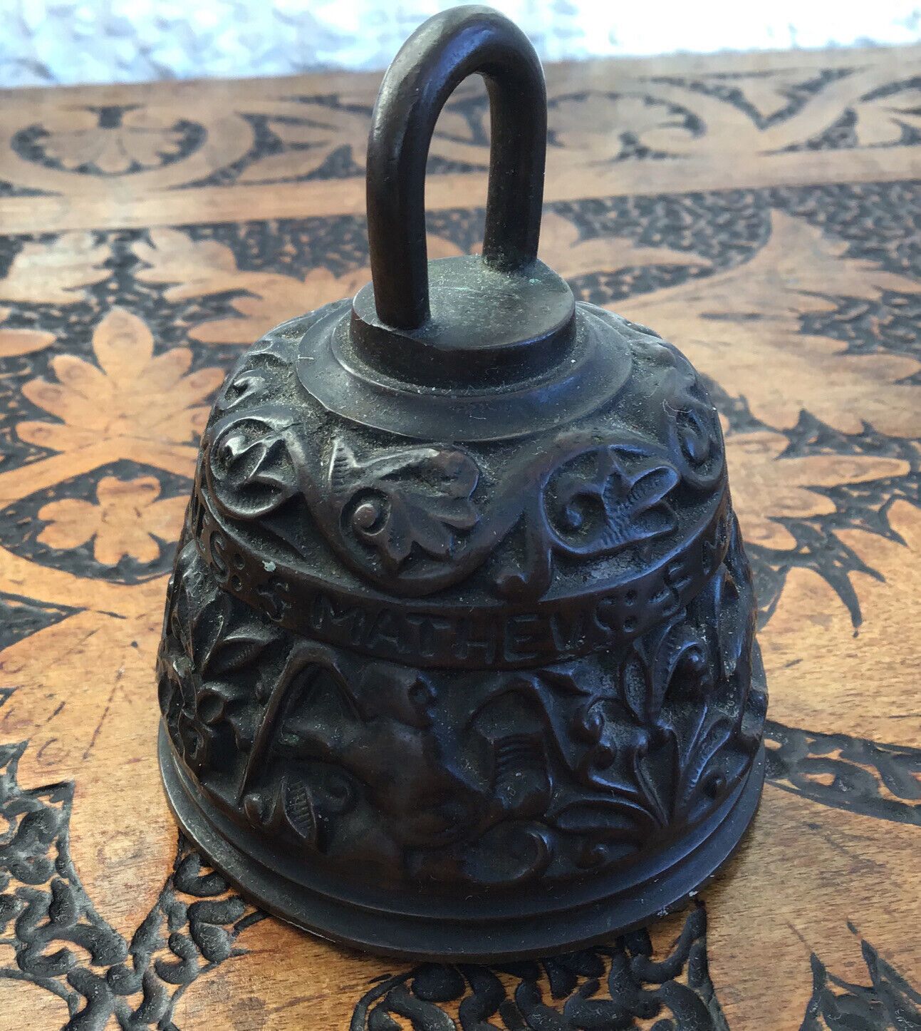 Antique European Bronzed? Copper Apostle Bell. Natural Scenes.