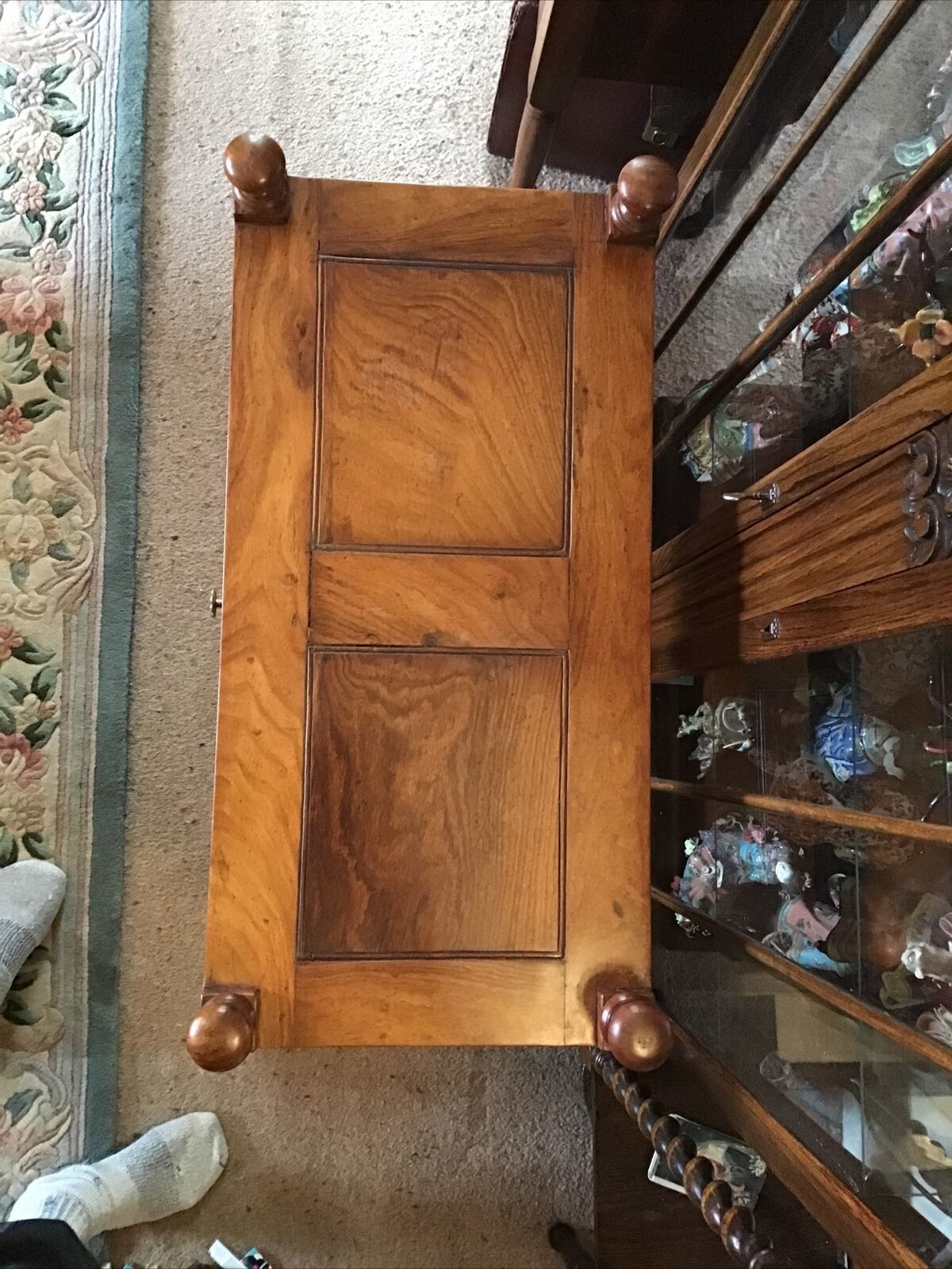 Mahogany 2 Tier Table / Stand. Brass Floral Inlayed Drawers. Turned Supports photo vintage