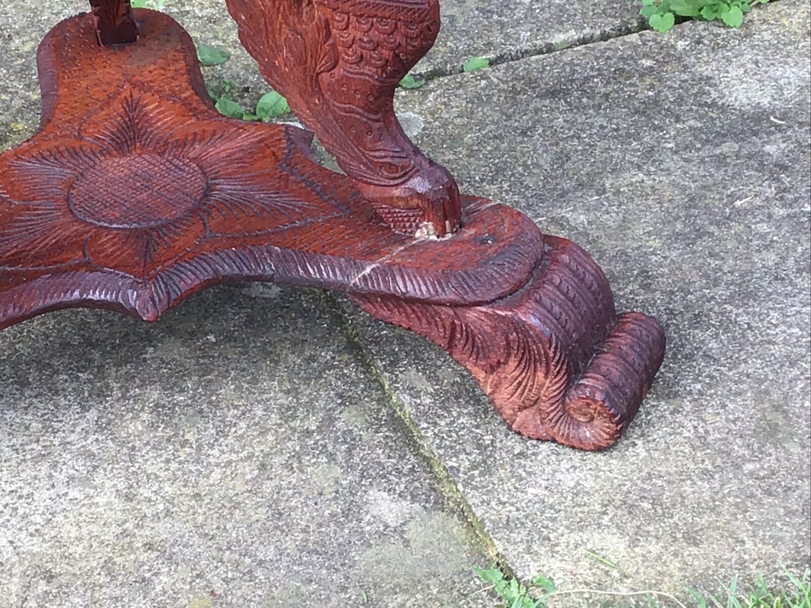 19th C. Large Intricatley Carved Burmese Teak Table On Trefoil Base photo Furniture
