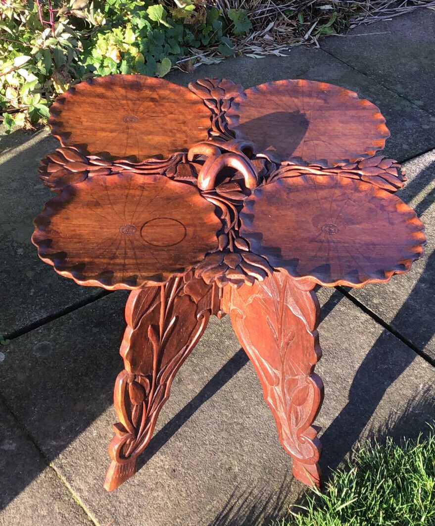 19th C. Carved Teak Chinese Tea Table In Art Nouveau Style