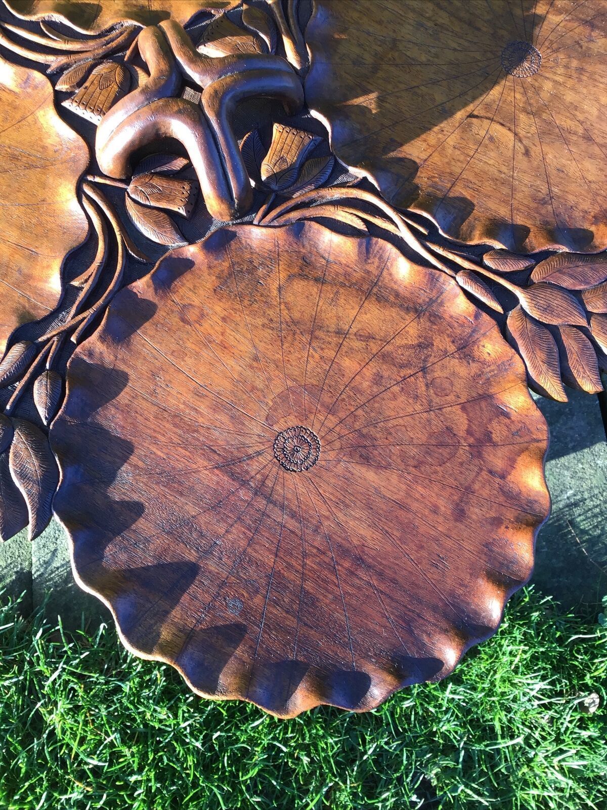 19th C. Carved Teak Chinese Tea Table In Art Nouveau Style photo for sale
