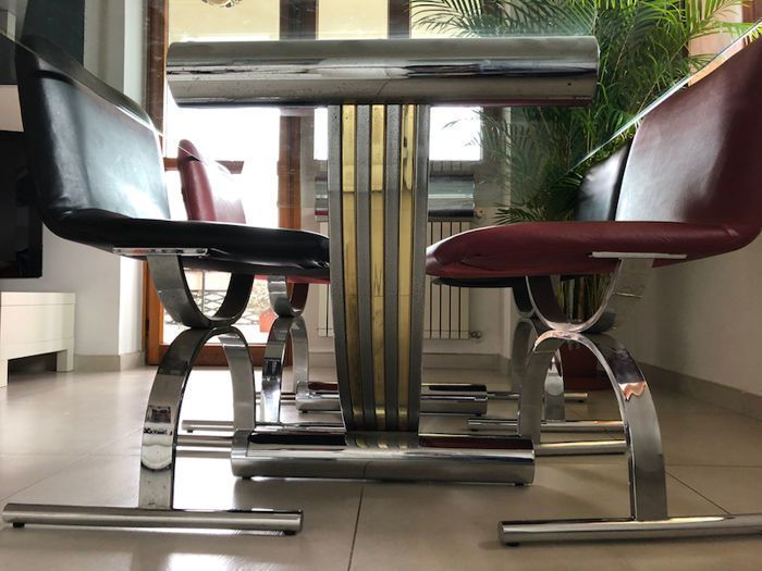 Unkown Designer Large Rectangular Steel Table & Chairs (6x) photo for sale