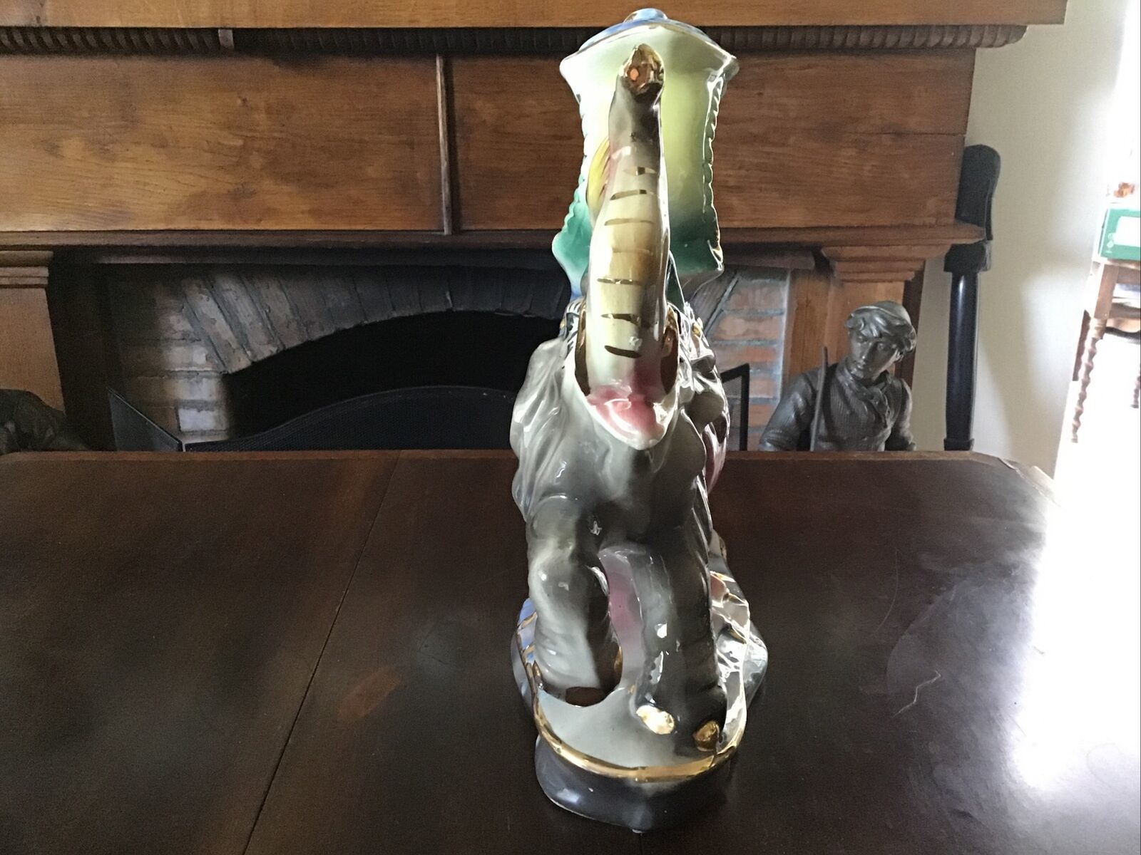 12.5” Tall Capodimonte Elephant With Sedan Chair And Mahout Wafting Fan. Rare photo Home Decor