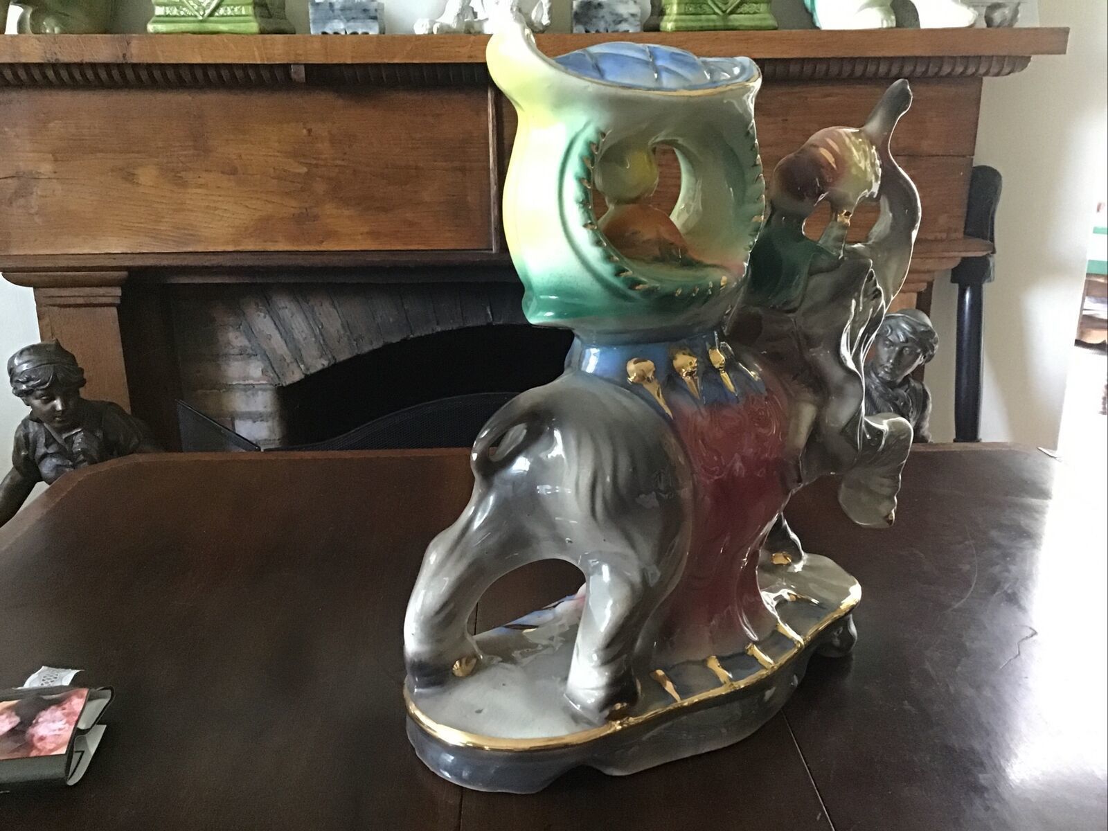 12.5” Tall Capodimonte Elephant With Sedan Chair And Mahout Wafting Fan. Rare photo buy