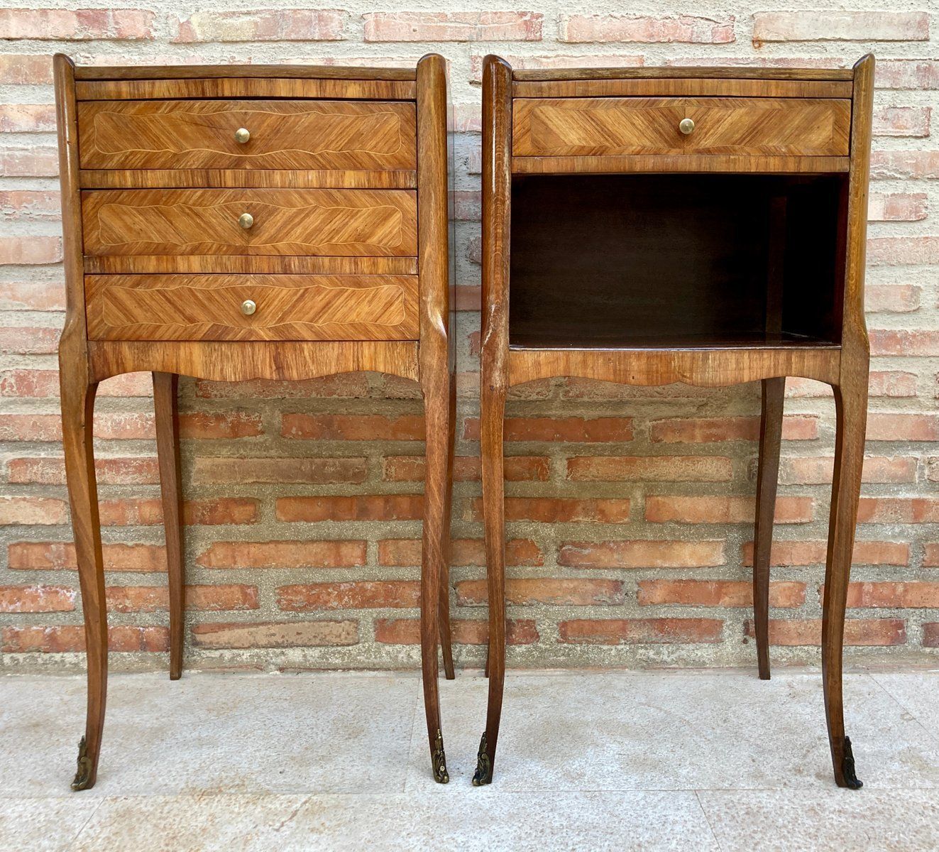 Vintage French Nightstands In Marquetry And Iron Hardware, 1940, Set Of 2