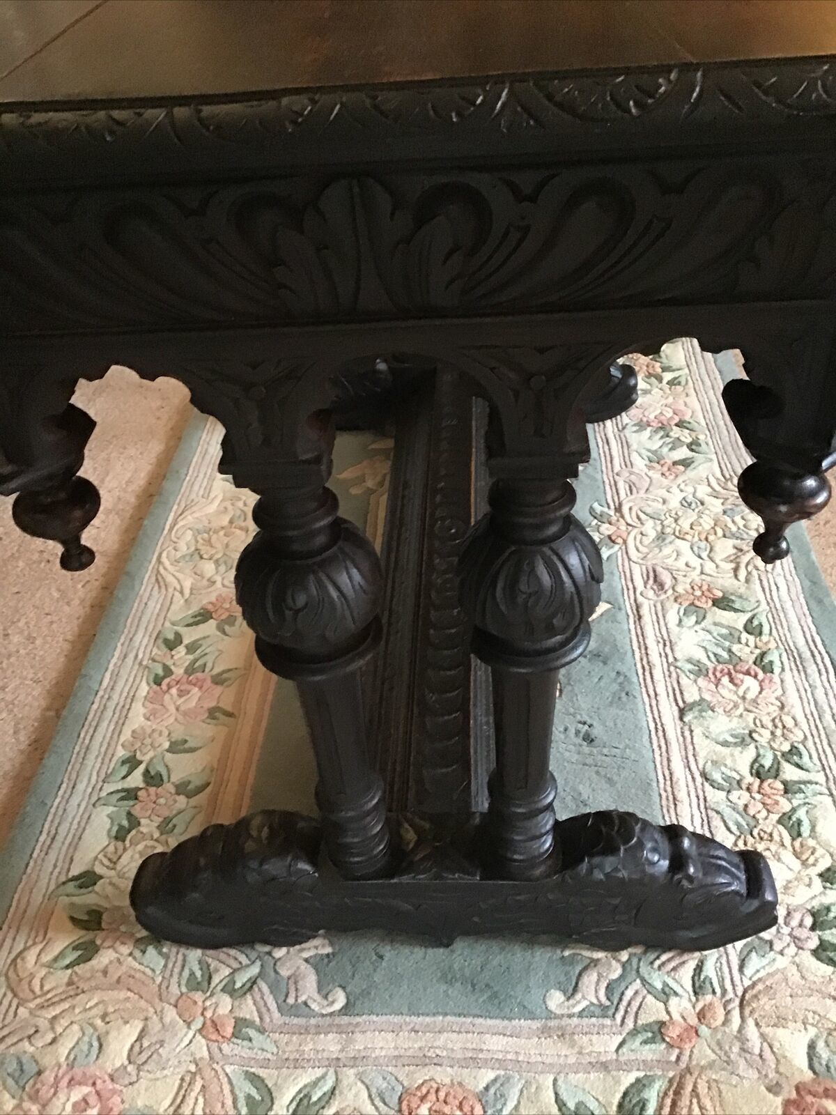 Heavily Carved Oak Writing Table. Fluted Column Legs Over Dolphin Feet C.1800 photo Furniture