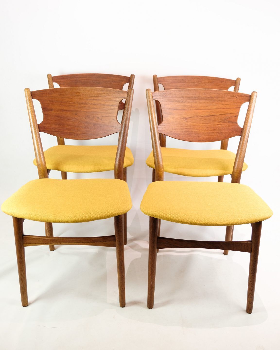 Set Of 4 Dining Room Chairs In Teak With Fabric Cover From 1960s
