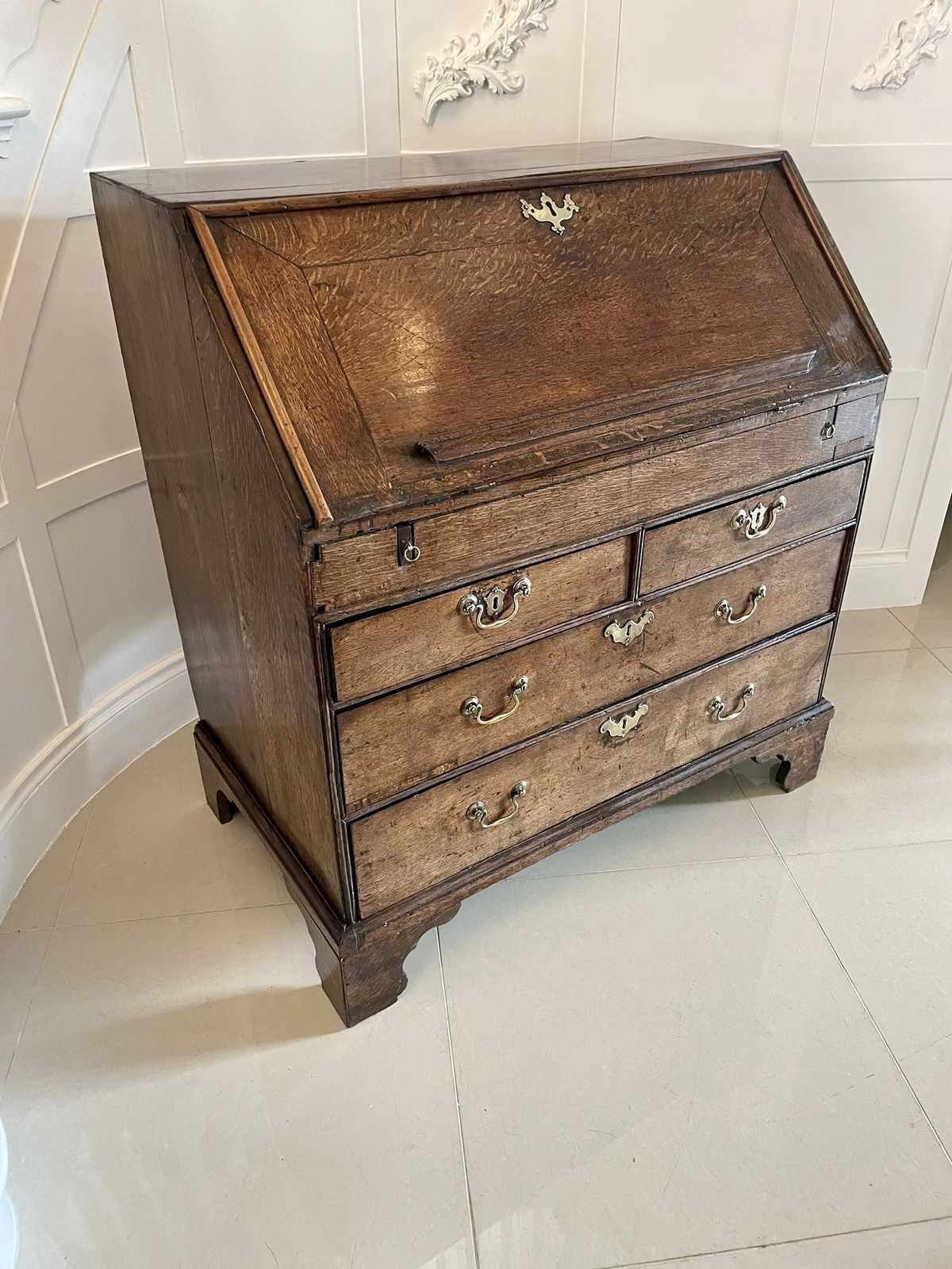 17th Century Antique Quality Oak Bureau With Outstanding Interior