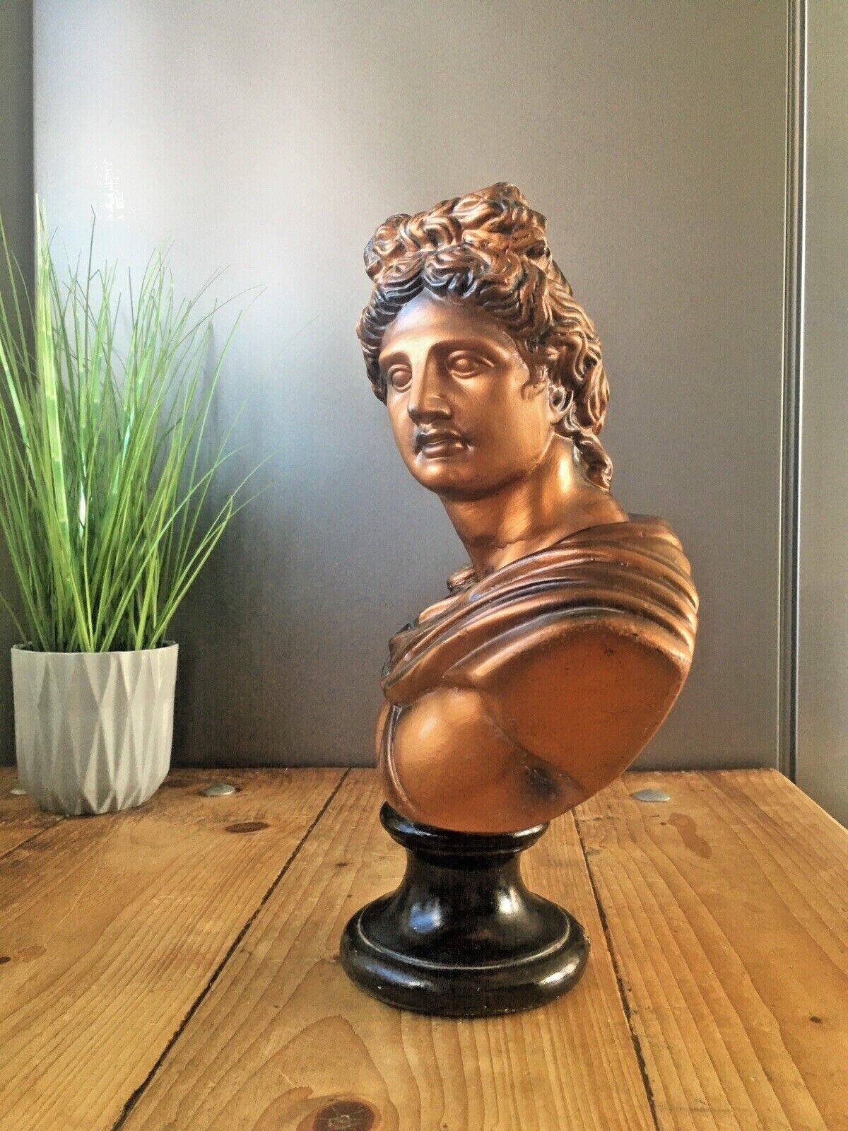 Antique Art Deco 30's Chalkware Plaster Bust Of Apollo Belvedere Greek Roman God photo 175.0