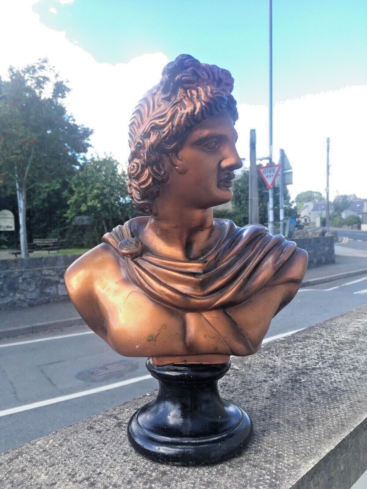 photo for sale Antique Art Deco 30's Chalkware Plaster Bust Of Apollo Belvedere Greek Roman God