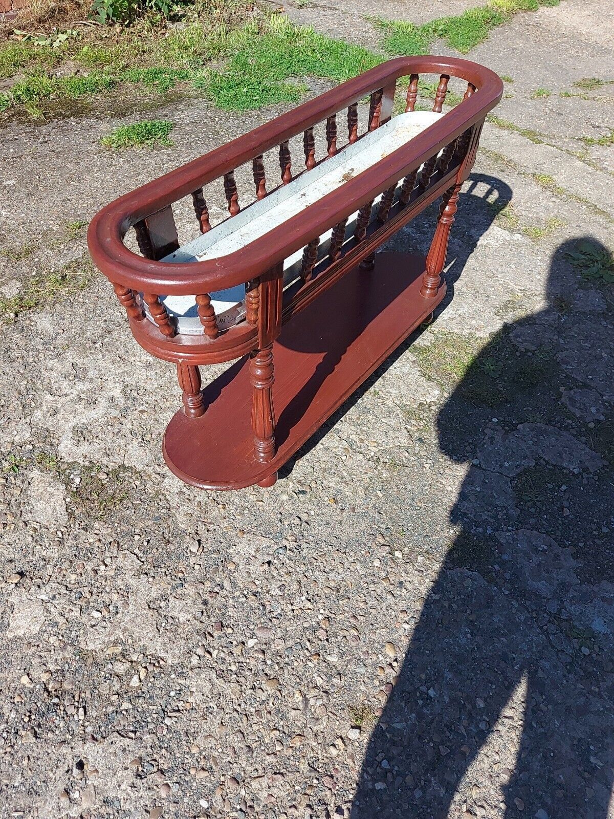 Garden Decor Vintage Planter, Pot Holder,1960's, Wooden, Supported By Turned Columns & Wheels photo