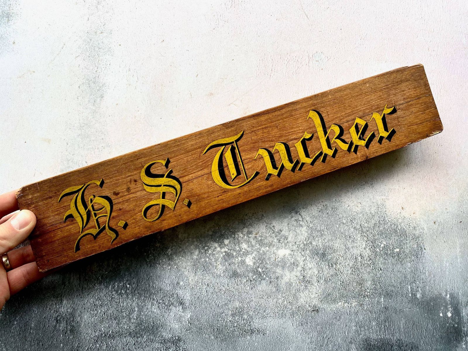 Large Antique Wooden Desk Name Plate   Hand Painted   Banker, Office, Teacher
