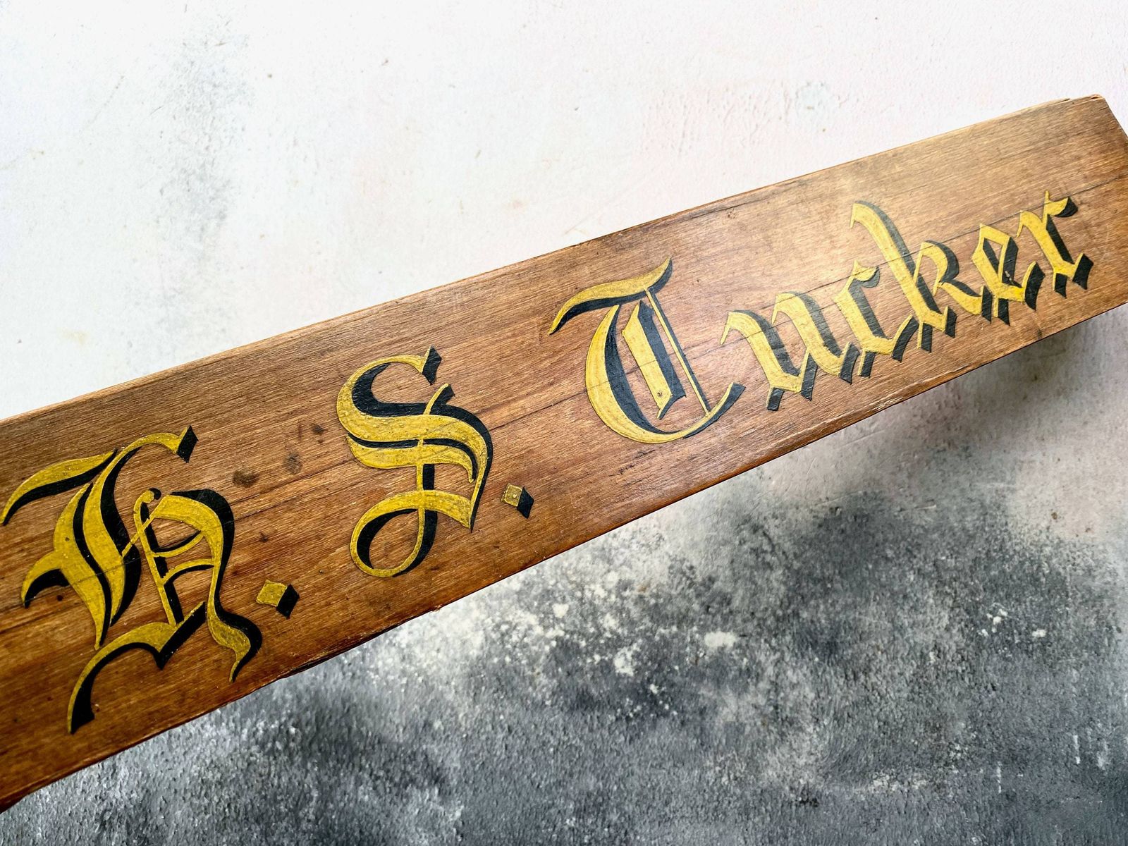 Large Antique Wooden Desk Name Plate   Hand Painted   Banker, Office, Teacher photo furniture