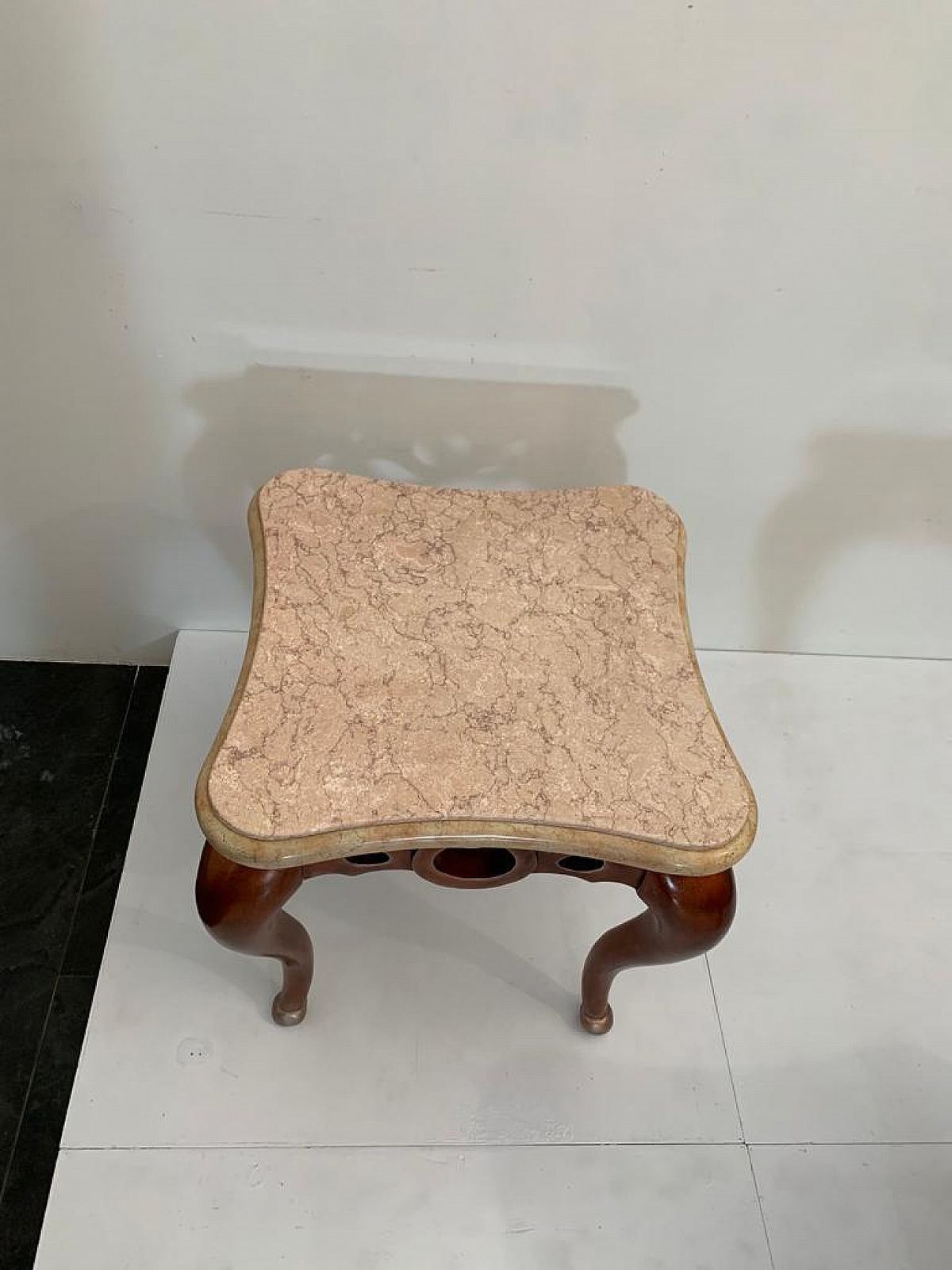 Pair Of Red Metal Leaf Coffee Tables With Pink Marble Tops, 1990s photo vinterior