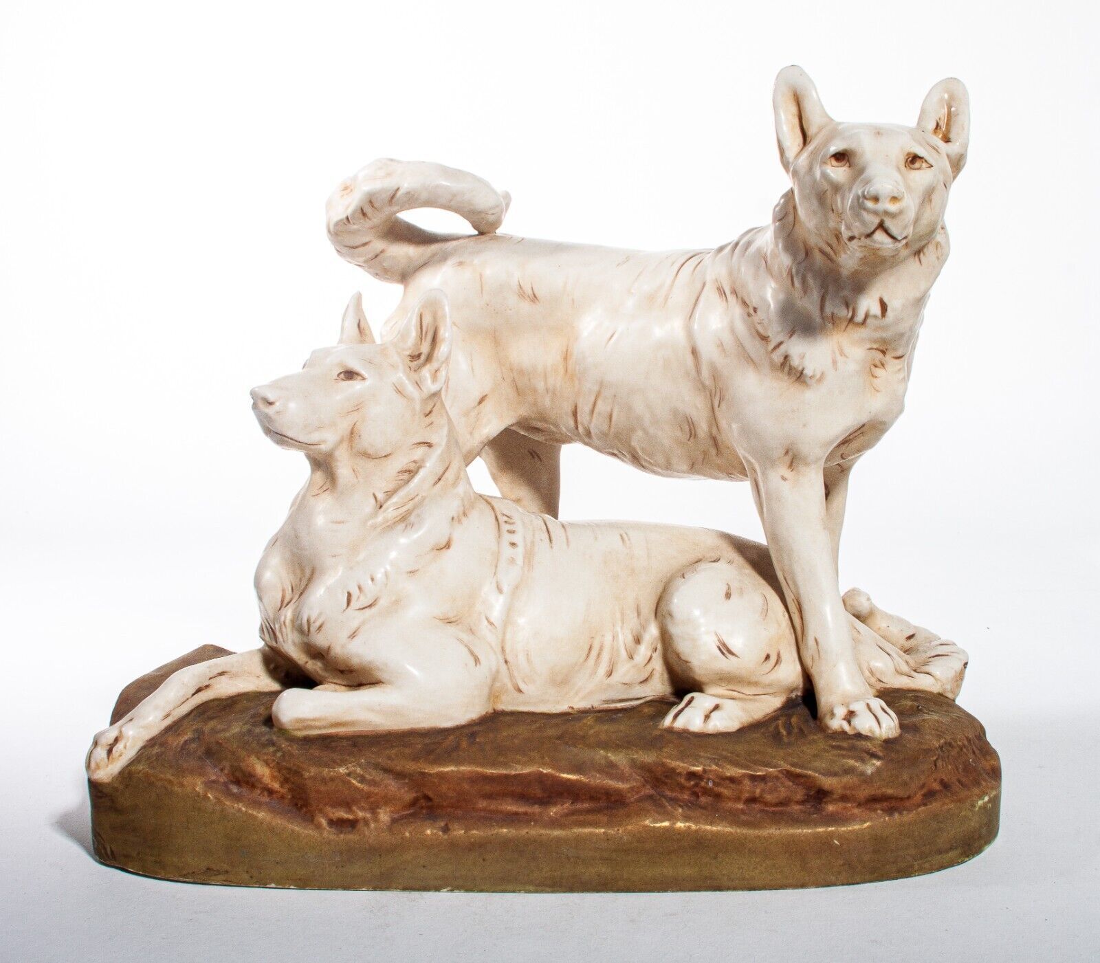 Royal Dux Neoclassical Figure Pair Of Wolves   Early Pink Triangle 1890 1915