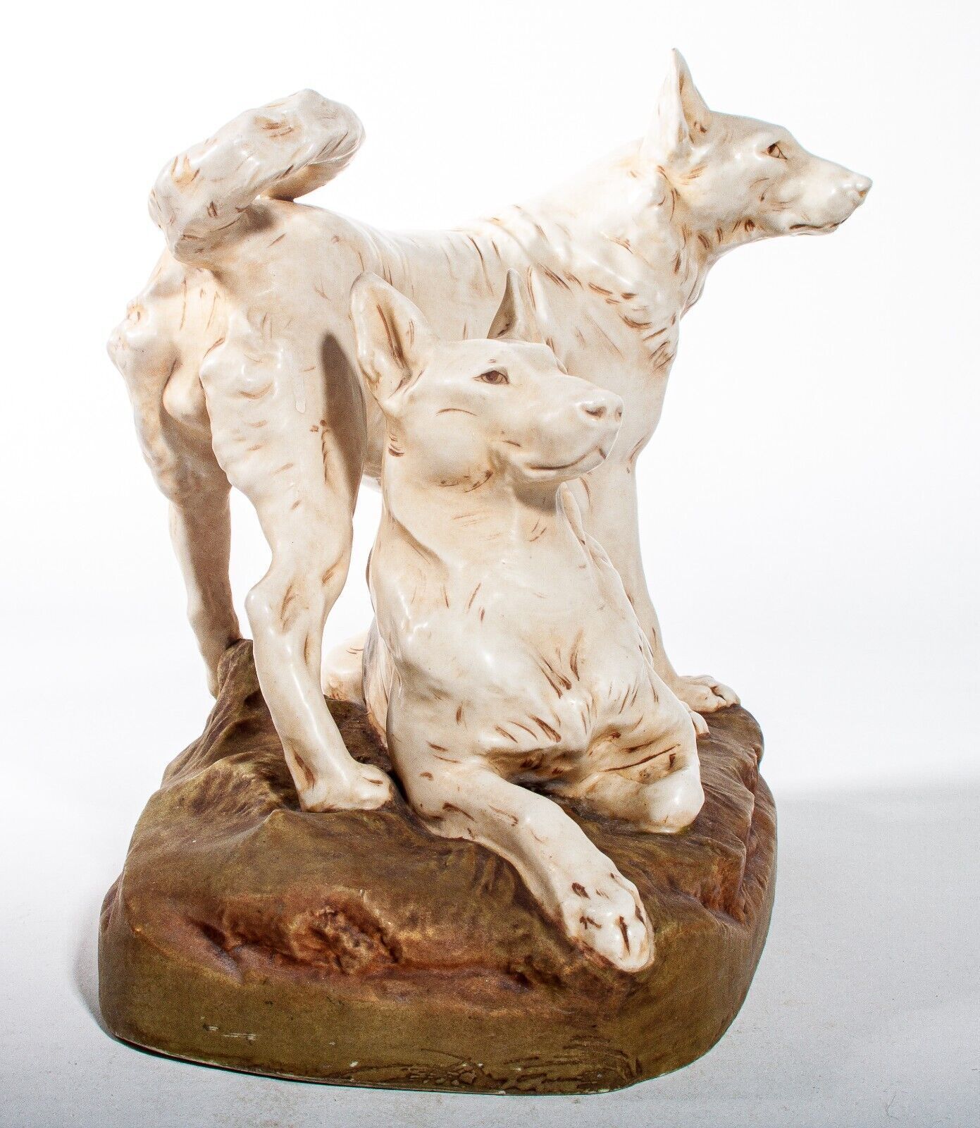 Royal Dux Neoclassical Figure Pair Of Wolves   Early Pink Triangle 1890 1915 photo Art