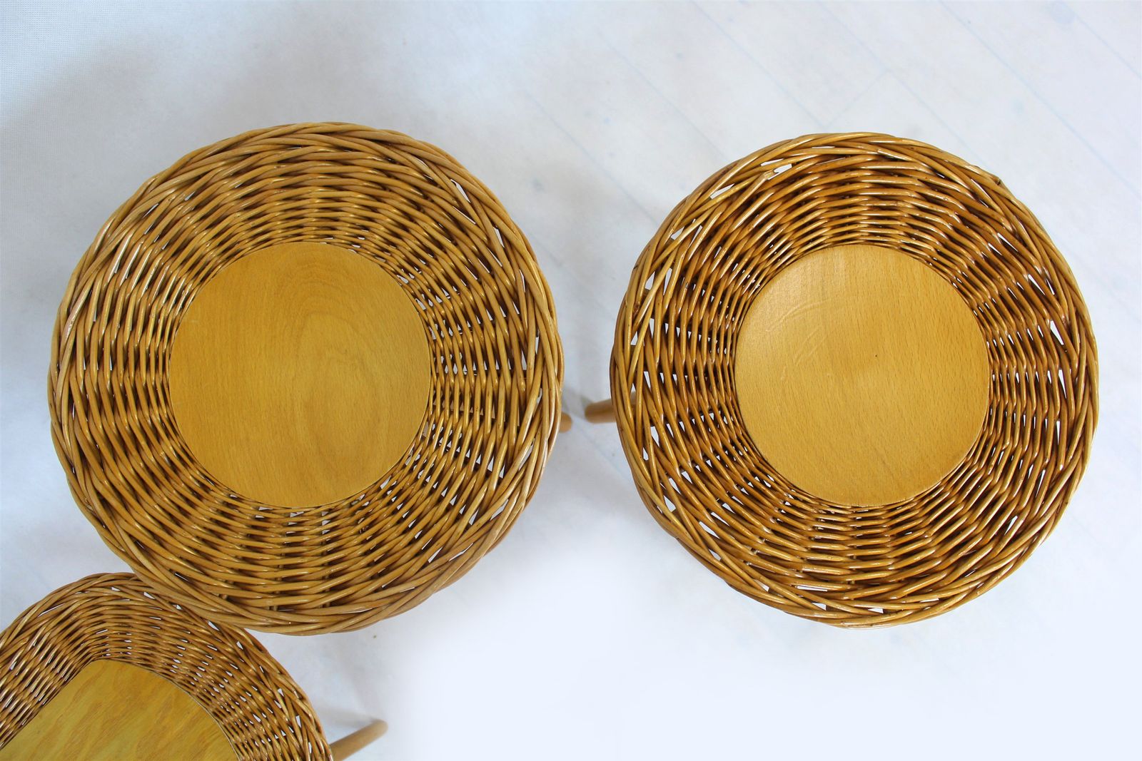 Furniture Mid Century Rattan Stools By Jan Kalous For úluv, Czechoslovakia, 1960s, Set Of 3 photo