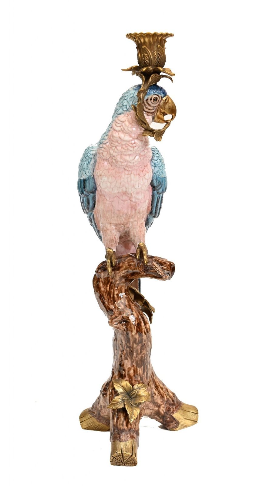 Parrot Candelabra Porcelain Candle Stick Tropical Birds photo vintage
