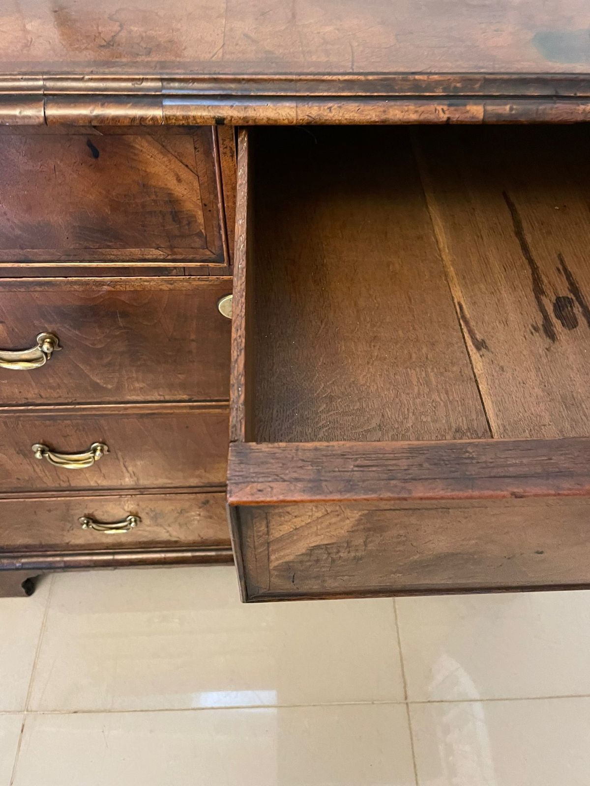 Furniture Outstanding Original Antique Quality Figured Walnut Chest Of Drawers photo