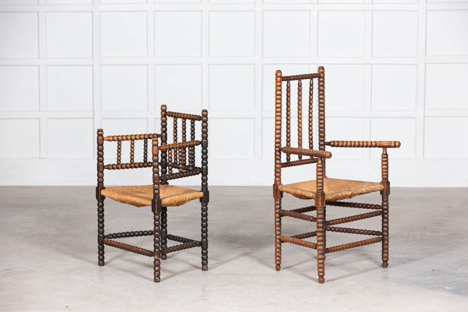 Near Pair 19thc Oak Arts & Crafts Bobbin Armchairs photo for sale