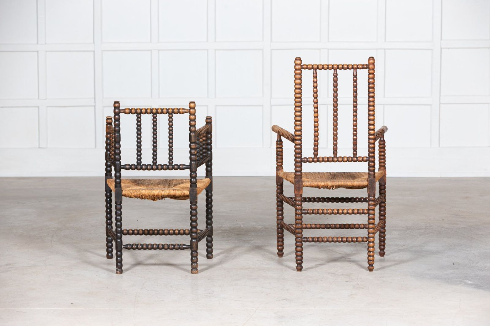 3163.0 Near Pair 19thc Oak Arts & Crafts Bobbin Armchairs photo