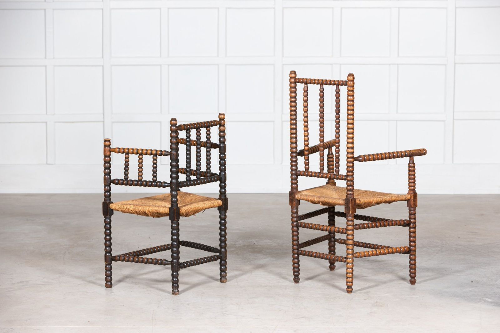 photo buy Near Pair 19thc Oak Arts & Crafts Bobbin Armchairs