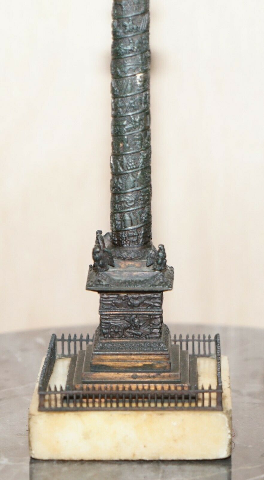 1860 Grand Tour Bronze Statue Of Place Vendome Column With Napoleon, Marble Base photo for sale