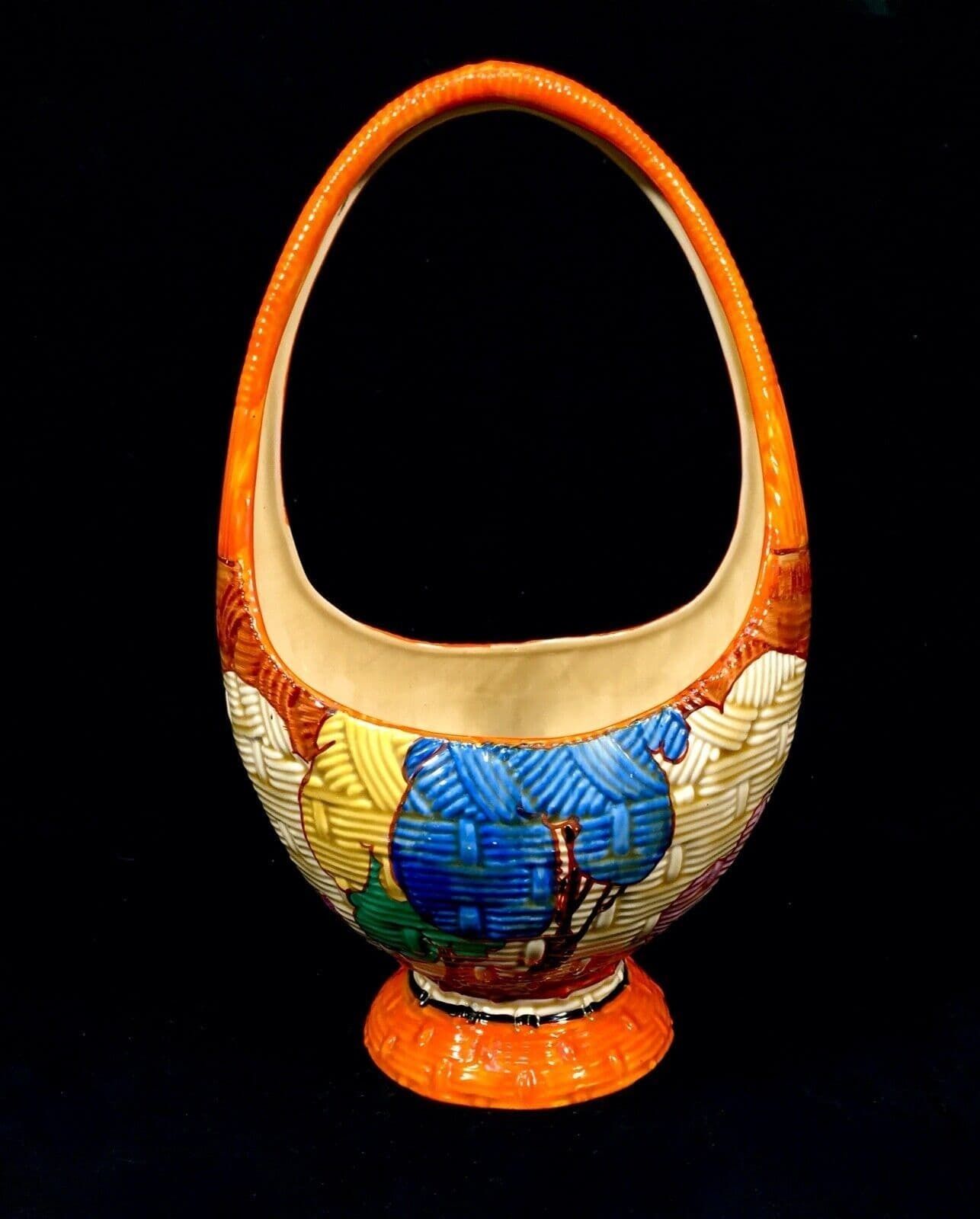 Clarice Cliff Gaiety Basket In Blue Autumn / Art Deco Pottery / Antique / C1931 photo furniture