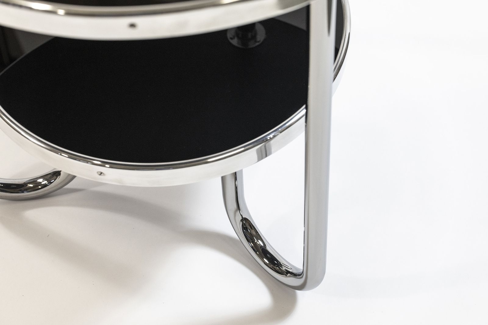 Small Chrome Black Bauhaus Table, Made In 1970s In Czechia, Kovona, Restored photo vintage