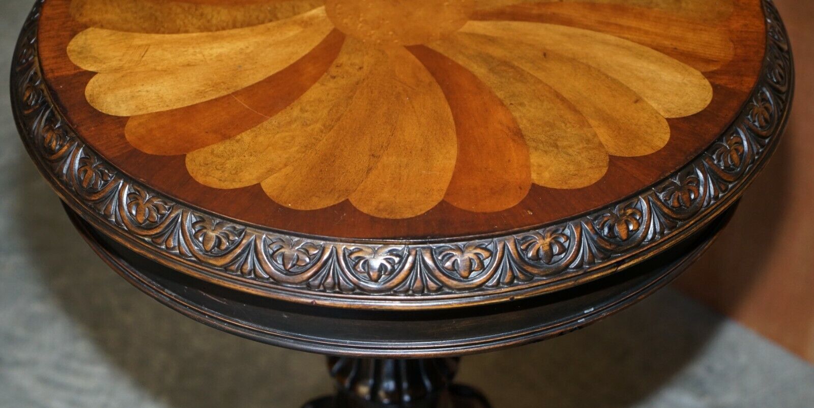 photo for sale Pair Of Antique Style Speciamine Wood Topped Occasional Side Lamp Wine Tables