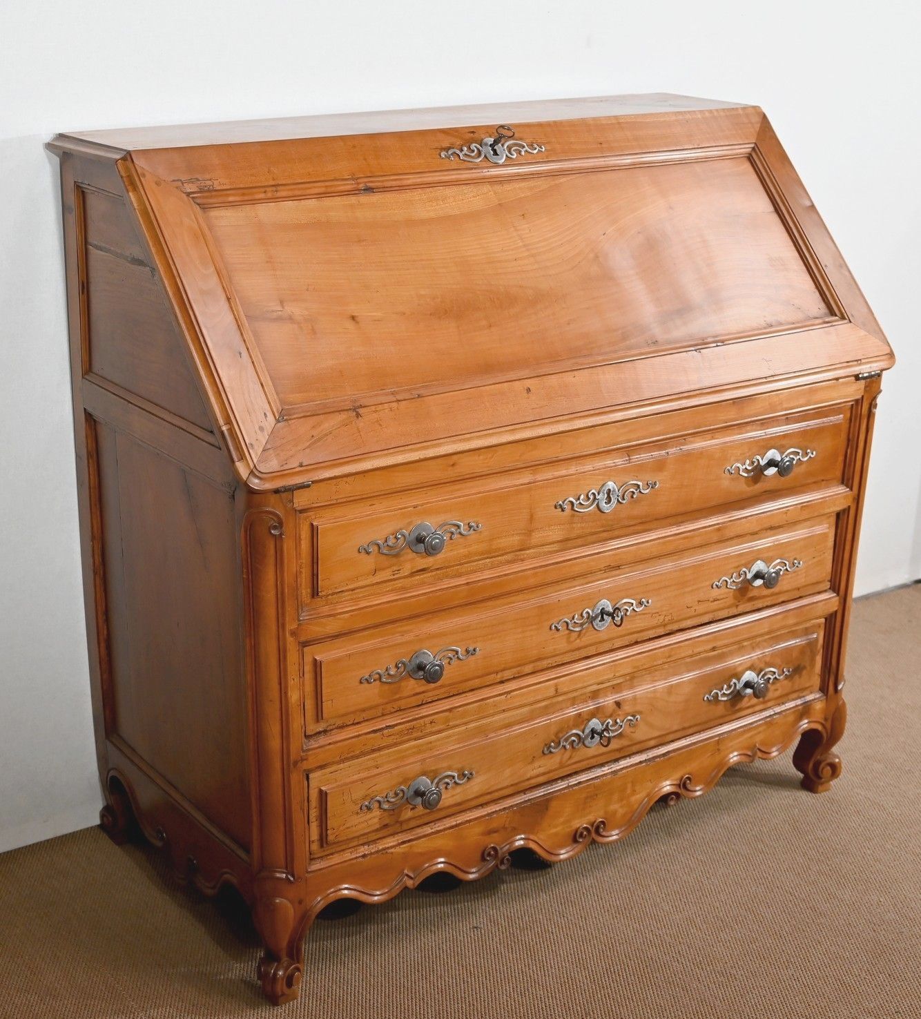 Secretaire Dresser In Solid Cherry, Louis XV Style   Early 19th Century photo for sale