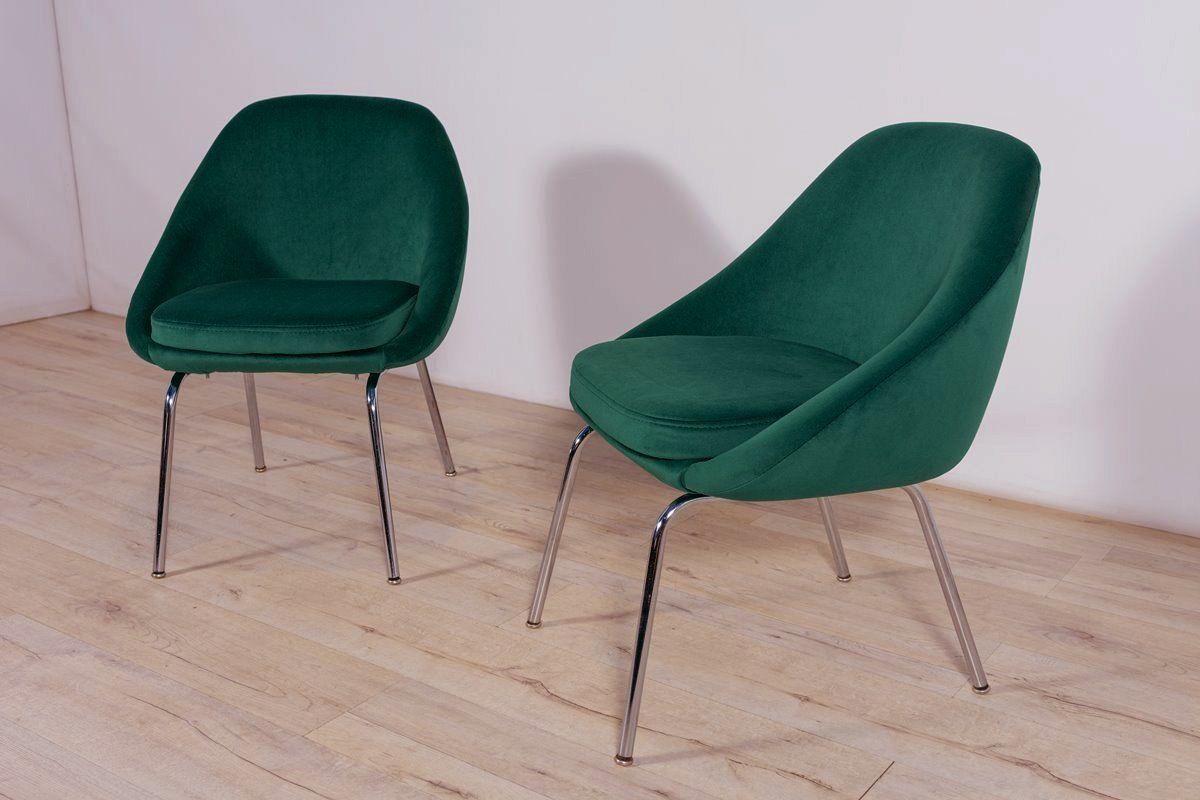 Small Chrome And Fabric Armchairs 1960s  Set Of 2