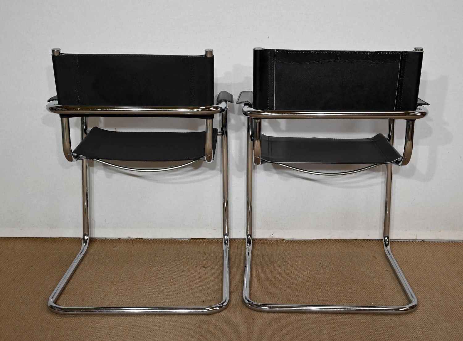 Pair Of Armchairs In Leather And Chromed Metal, After M. Breuer   1970s photo vintage