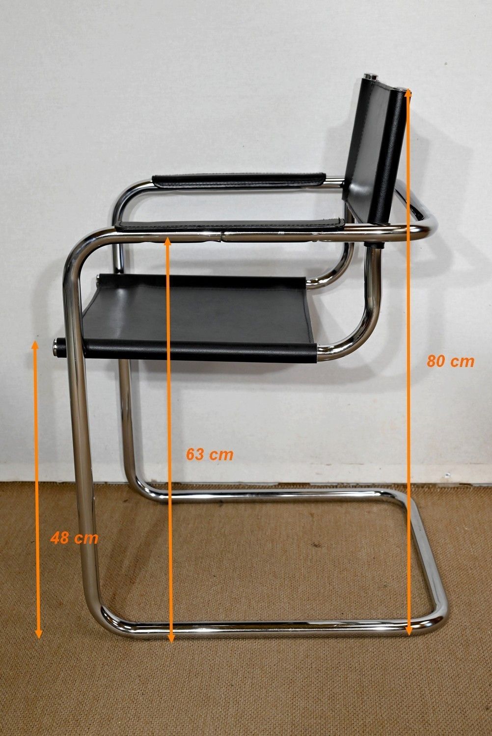 Furniture Pair Of Armchairs In Leather And Chromed Metal, After M. Breuer   1970s photo
