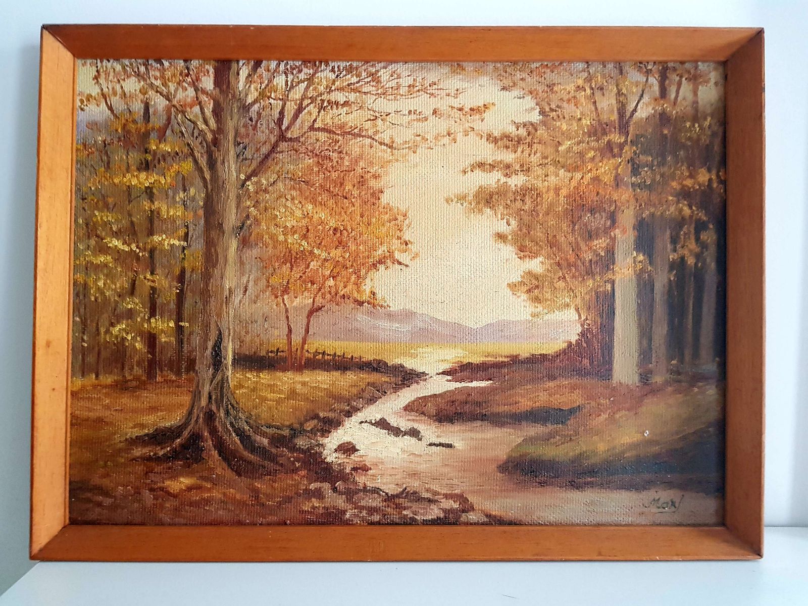 Beautiful Mid Century Oil On Canvas Autumnal Landscape