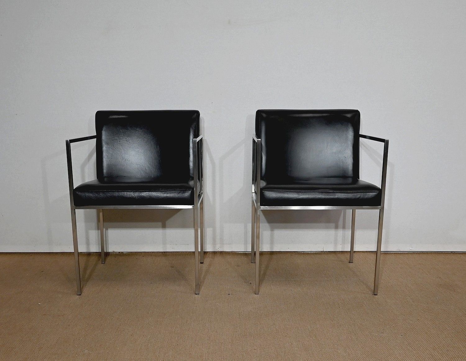Pair Of Square Armchairs, Faux Leather – 1970s photo furniture