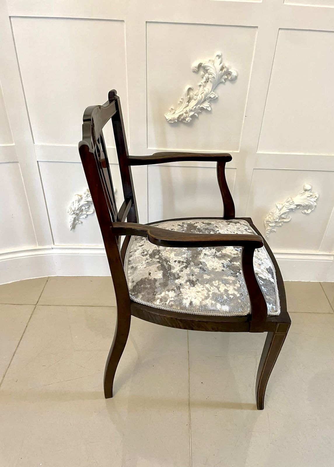 Pair Of Antique Mahogany Inlaid Armchairs photo vintage