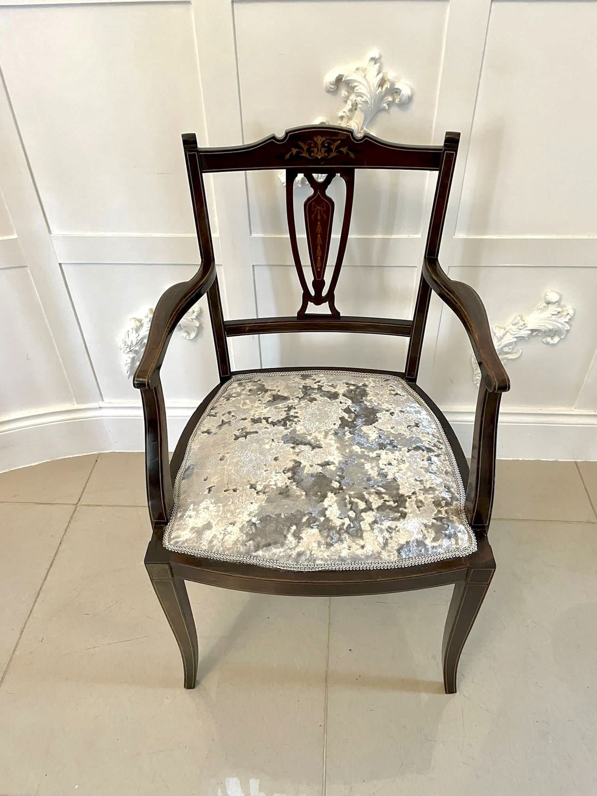 1495.0 Pair Of Antique Mahogany Inlaid Armchairs photo