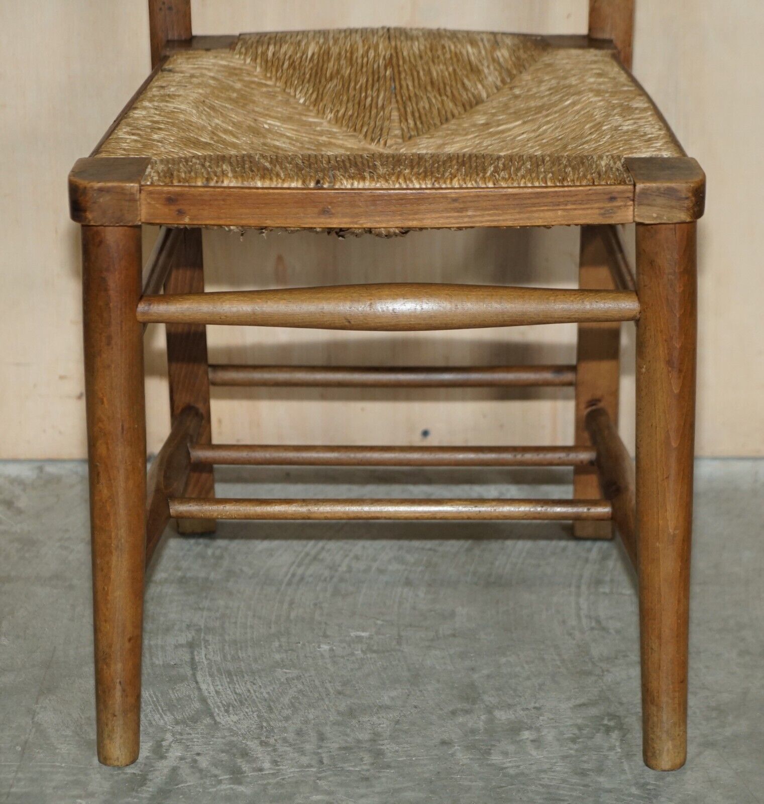Lovely Suite Of Six Circa 1860 Dutch Ladder Back Oak Rush Seat Dining Chairs 6 photo vinterior
