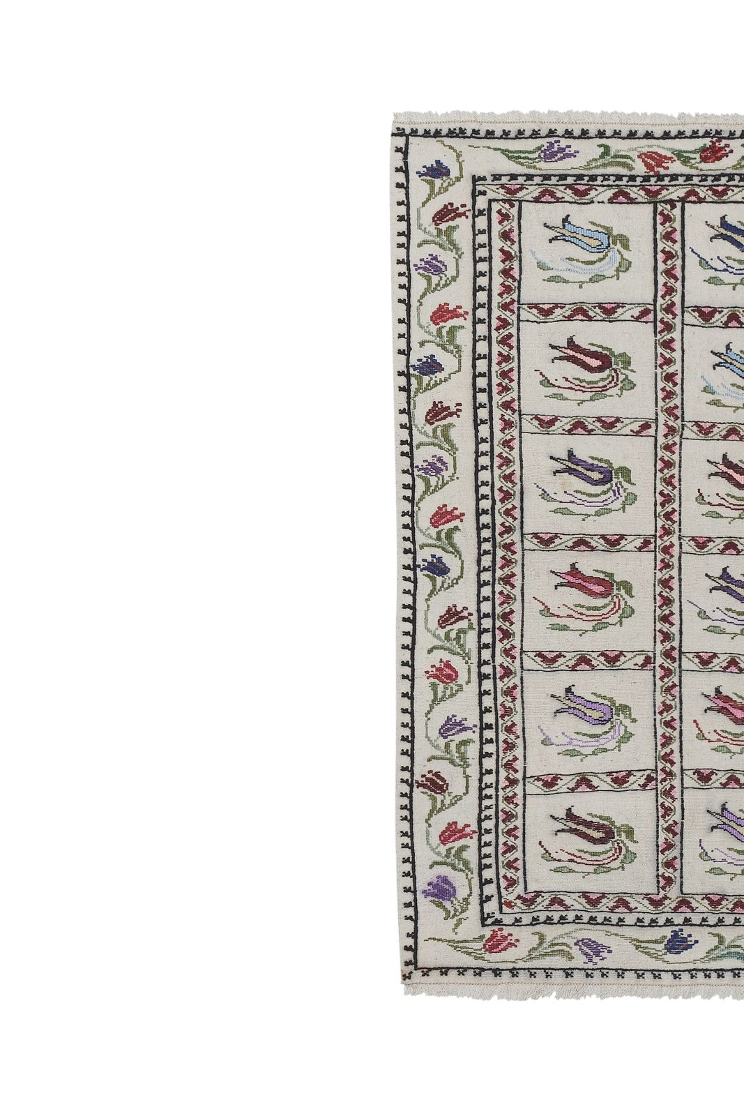 Textiles Vintage Aubusson Tulip Motif Kilim Rug photo