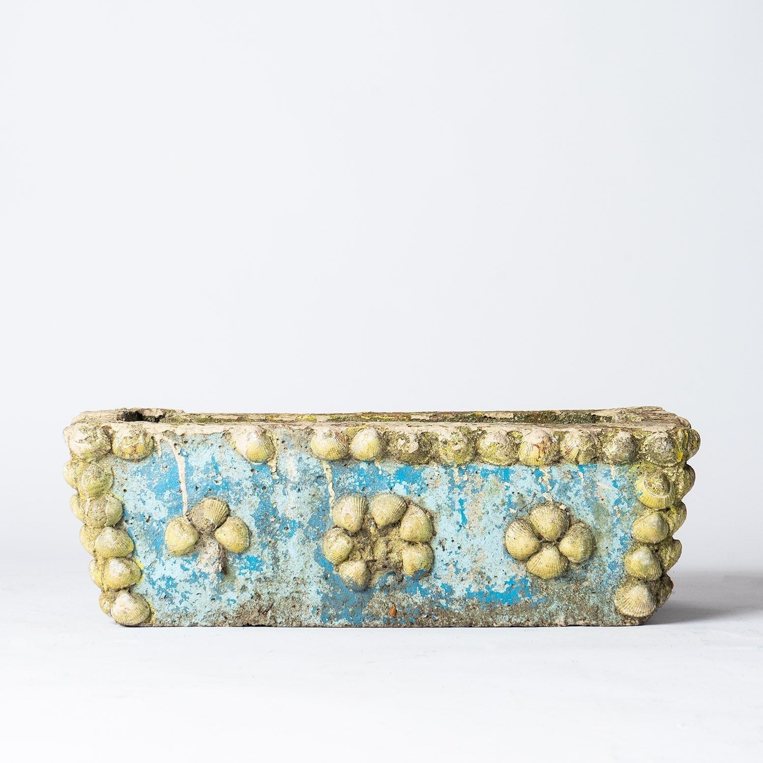Vintage French Painted Cast Stone Sea Shell Planter Jardiniere, C. 1950s Mid Century