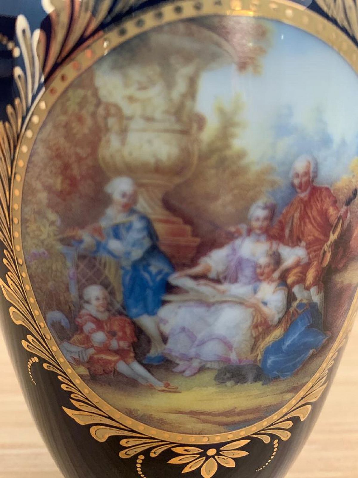 Blue Ceramic Vase With Napoleon III Decoration Late 19th Century photo for sale