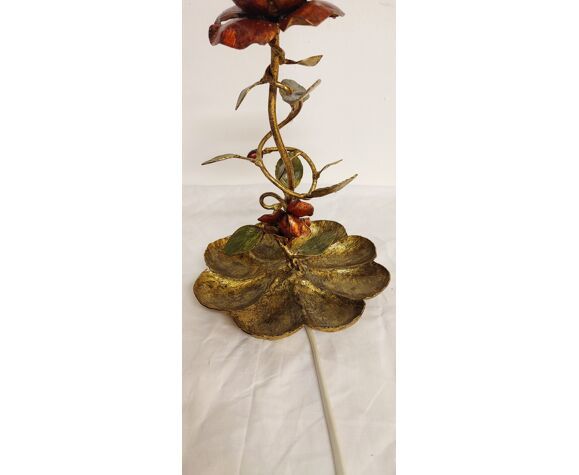 Table Lamp In Wrought Iron And Gold Leaf France 1950s photo for sale