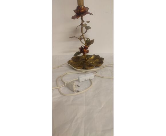 Table Lamp In Wrought Iron And Gold Leaf France 1950s photo vintage