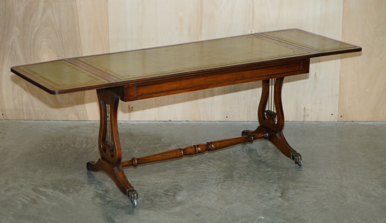 photo furniture Very Large Vintage Bevan Funnell Extending Green Leather Coffee Cocktail Table