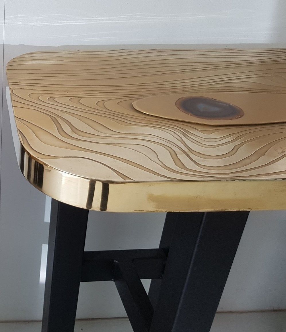Brass And Lacquered Metal Console With Agate Insert By Lova Creation photo for sale