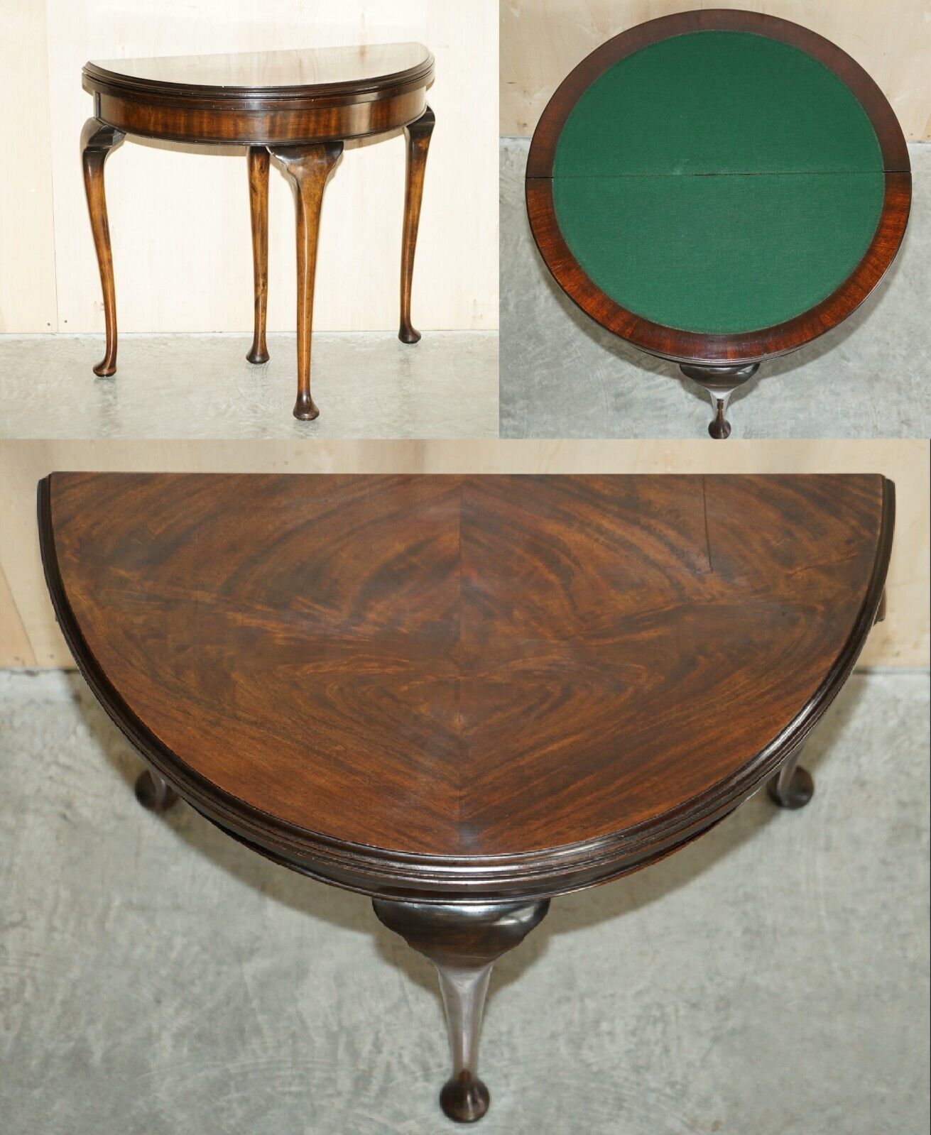 Fine Antique Mahogany Circa 1880 Console Games Demi Lune Card Table Unfolds