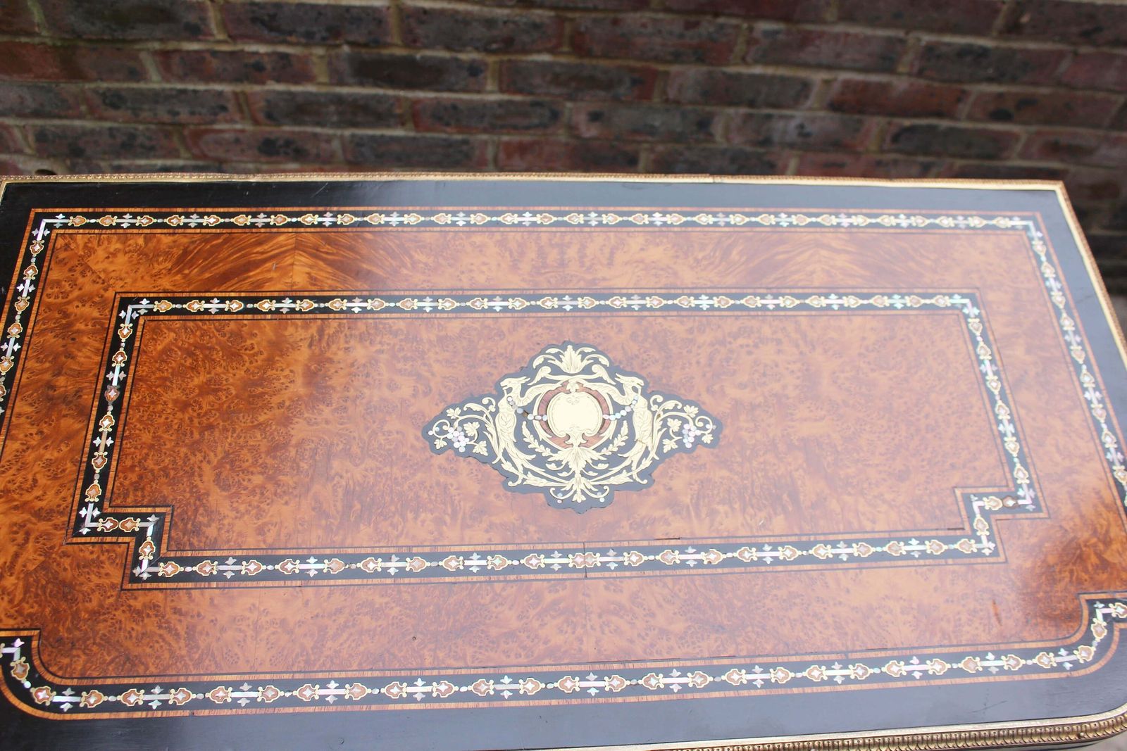 Exceptional 19th Century French Napoleon III Inlaid  Of Mother Of Pearl  And Burr Walnut Card Table photo for sale