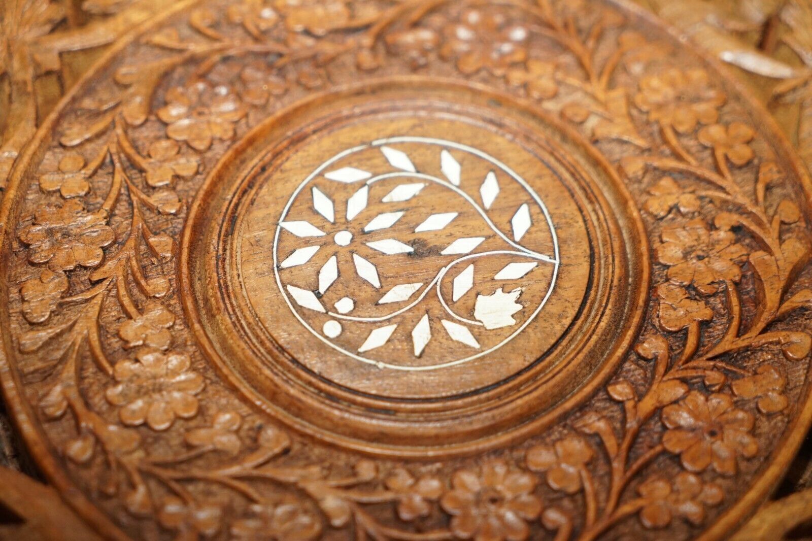 Furniture Fine Carved Burmese Antique Octagonal Side End Lamp Wine Folding Table Liberty photo
