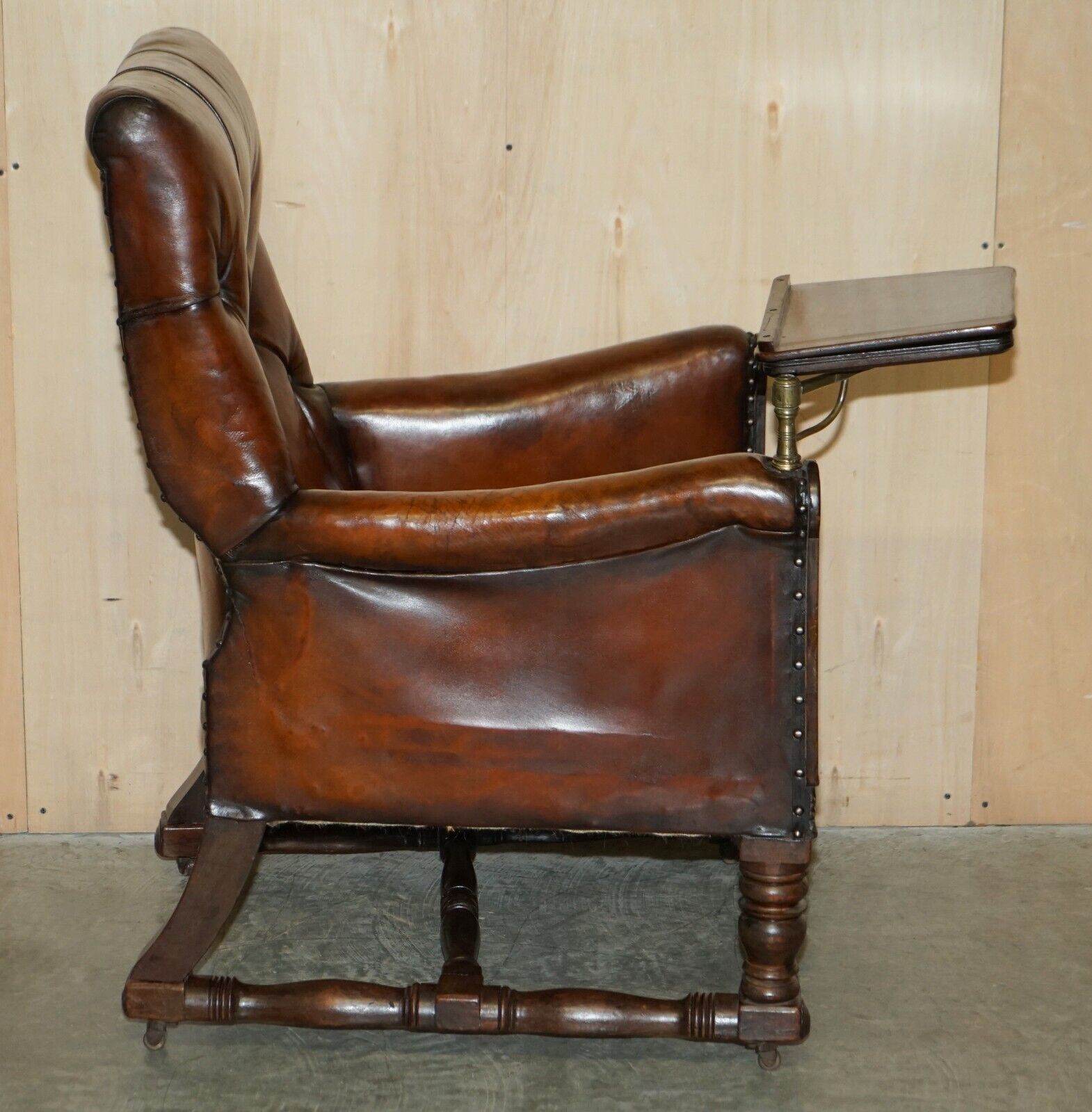 photo for sale Ntique Regency 1810 Restored Brown Leather Chesterfield Armchair Reading Slope